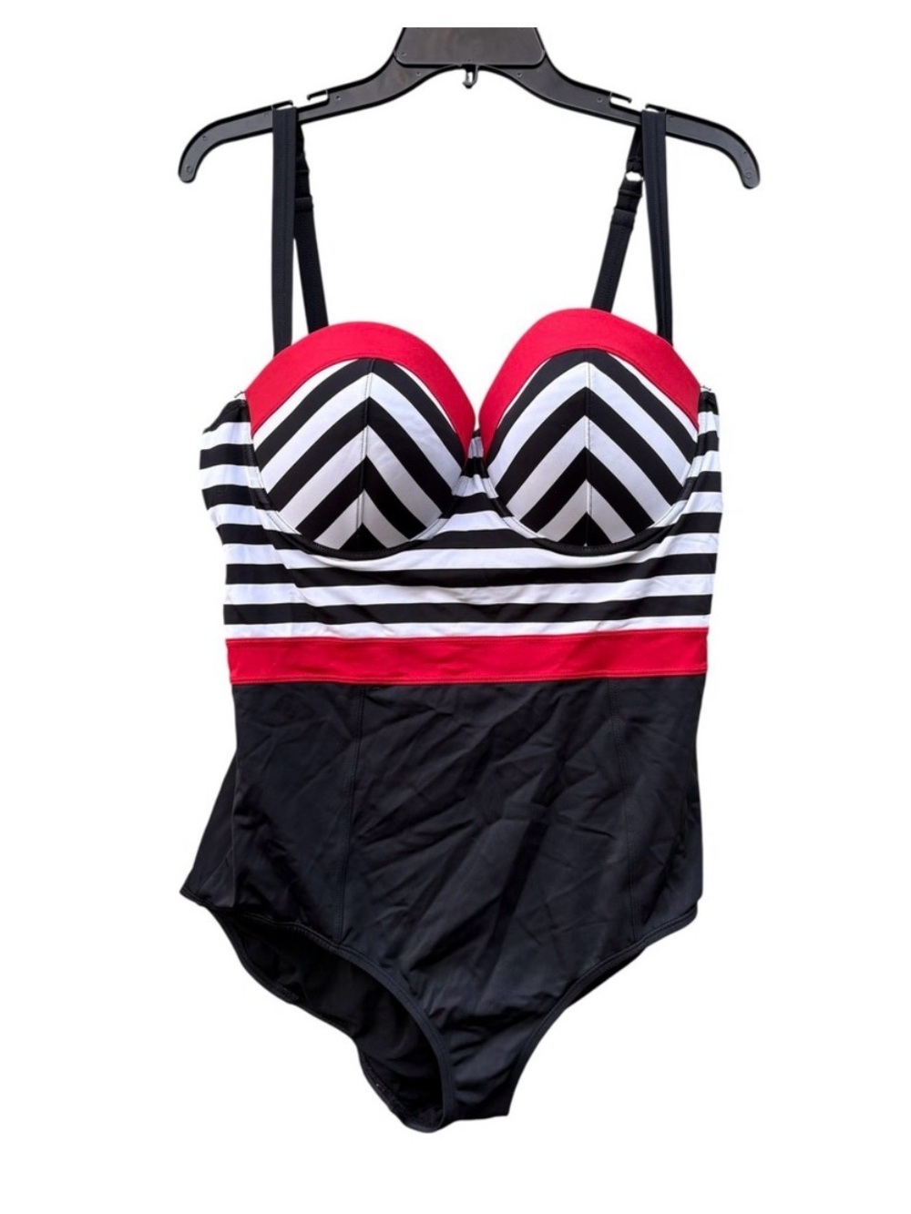 Torrid Women Size 2 One Piece Swimsuit Black White Red Striped Retro Push Up